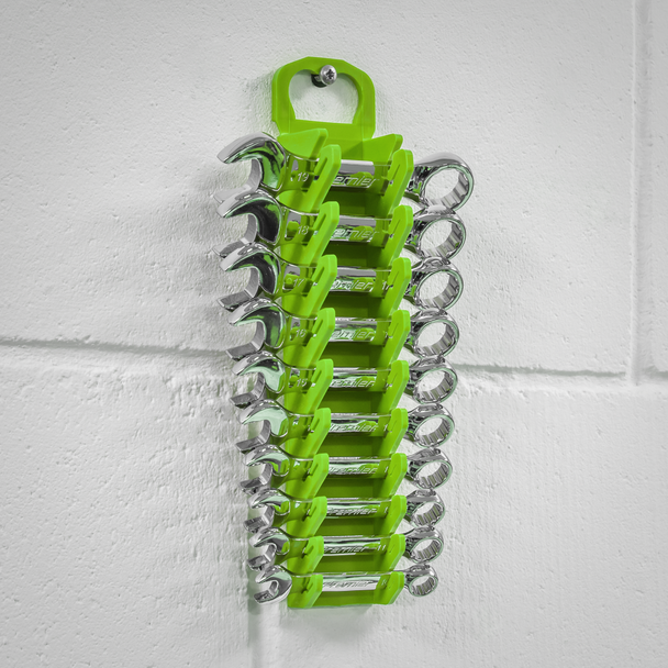 Sealey WR10HV ⏐ Premier Spanner Rack Capacity 10 Stubby Spanners - Hi-Vis Green