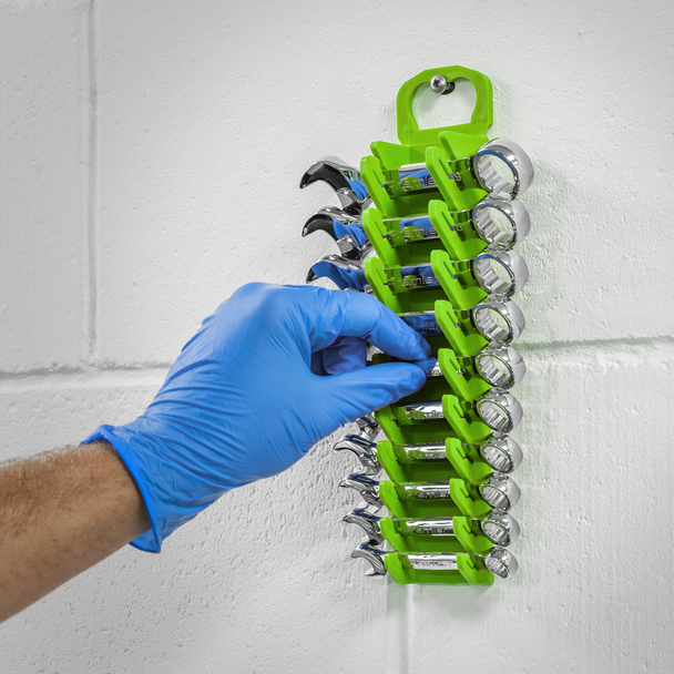 Sealey WR10HV ⏐ Premier Spanner Rack Capacity 10 Stubby Spanners - Hi-Vis Green