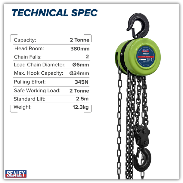 Sealey CB2000E │ 2.5m Chain Block 2 Tonne