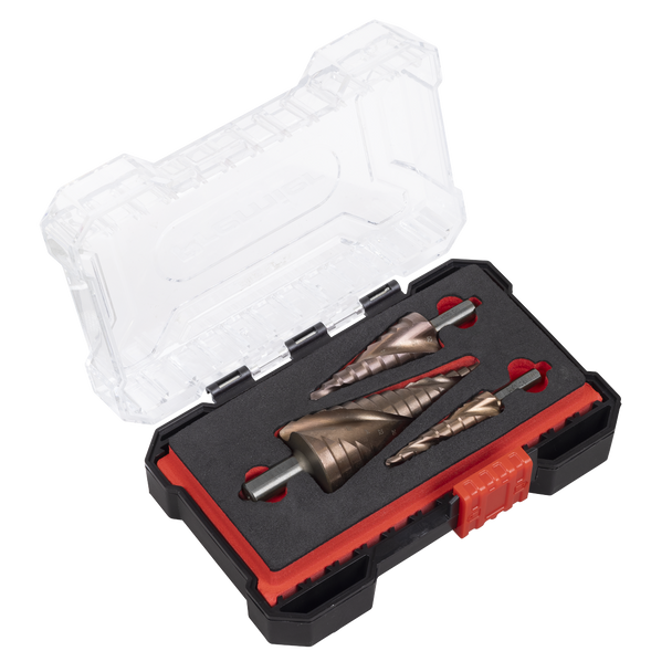 Sealey AK4743 | Spiral Flute HSS Cobalt Step Drill Bit Set 3pc