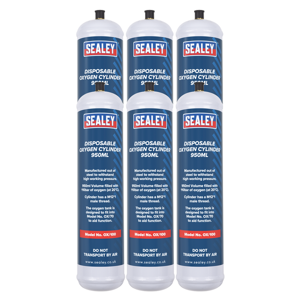 Sealey OX/1006 | Disposable Oxygen Cylinder 950ml - Pack of 6