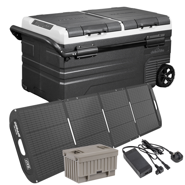 Sealey DL176 | Portable Fridge Freezer/Cool Box 75L with 11.1V Portable Battery, AC/DC 230V Adaptor & 220W Solar Panel