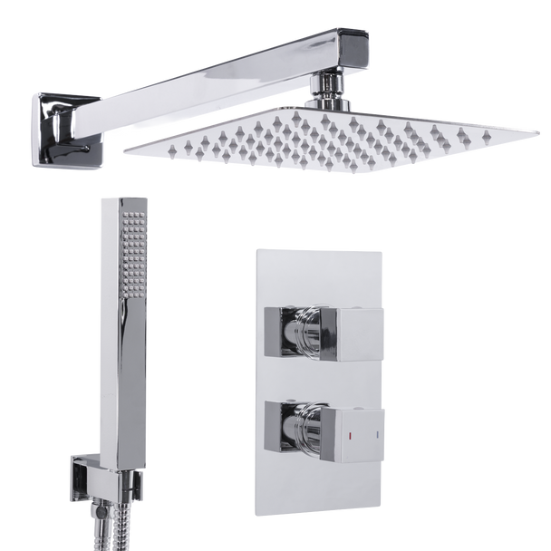 Sealey DH320 | Concealed Thermostatic Shower Set 20 x 20cm Square Head & Hand Shower - Chrome