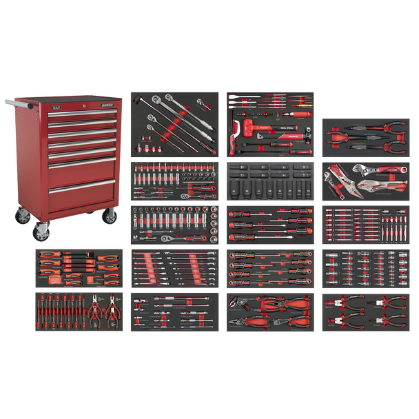 Sealey SPTCOMBO4R | Superline PRO® Rollcab 7 Drawer with 305pc Tool Kit - Red