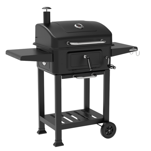 Sealey DG283 | Dellonda Charcoal Grill BBQ Smoker & Trolley with 2 Side Shelves - Black