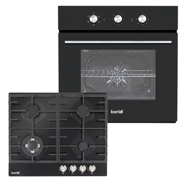 Sealey DH448 | Baridi Integrated Fan-Assisted Oven with Timer & Black Glass Gas Hob Appliance Bundle ? 60cm